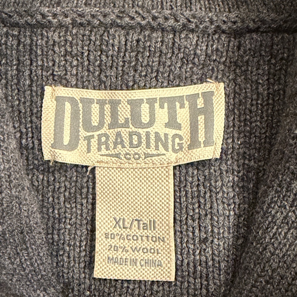 Duluth Trading Co Brigadier wool cotton shawl collar sweater XL Tall - Picture 3 of 5